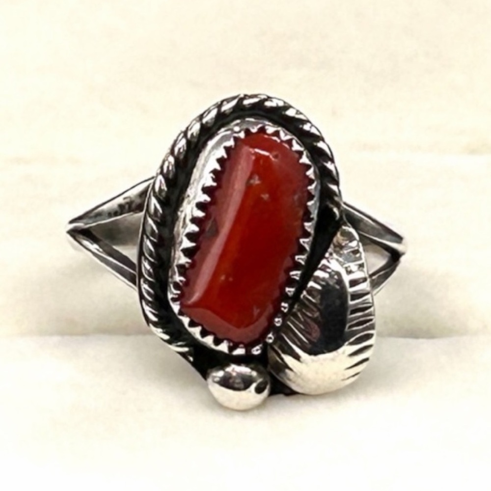 Vintage Navajo Sterling Silver and Coral Ring Size 4.5
